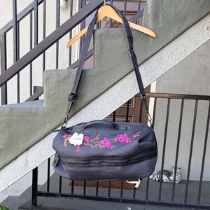 NWT Caraa Black Travel Bag with Japanese Cherry Blossoms Duffle Yoga Bag